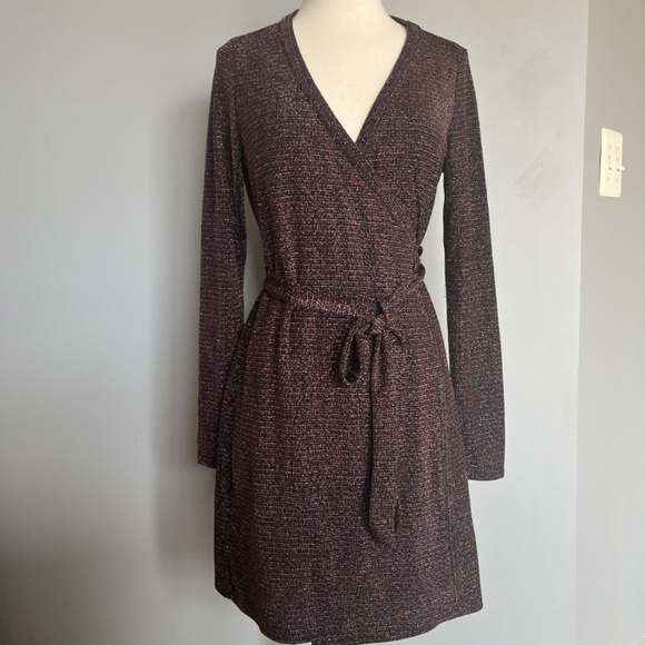 PAIGE Lucielle Longsleeve Dress Wrap up Stretchy Lurex Metallic Holidays Cocktai - Picture 14 of 16